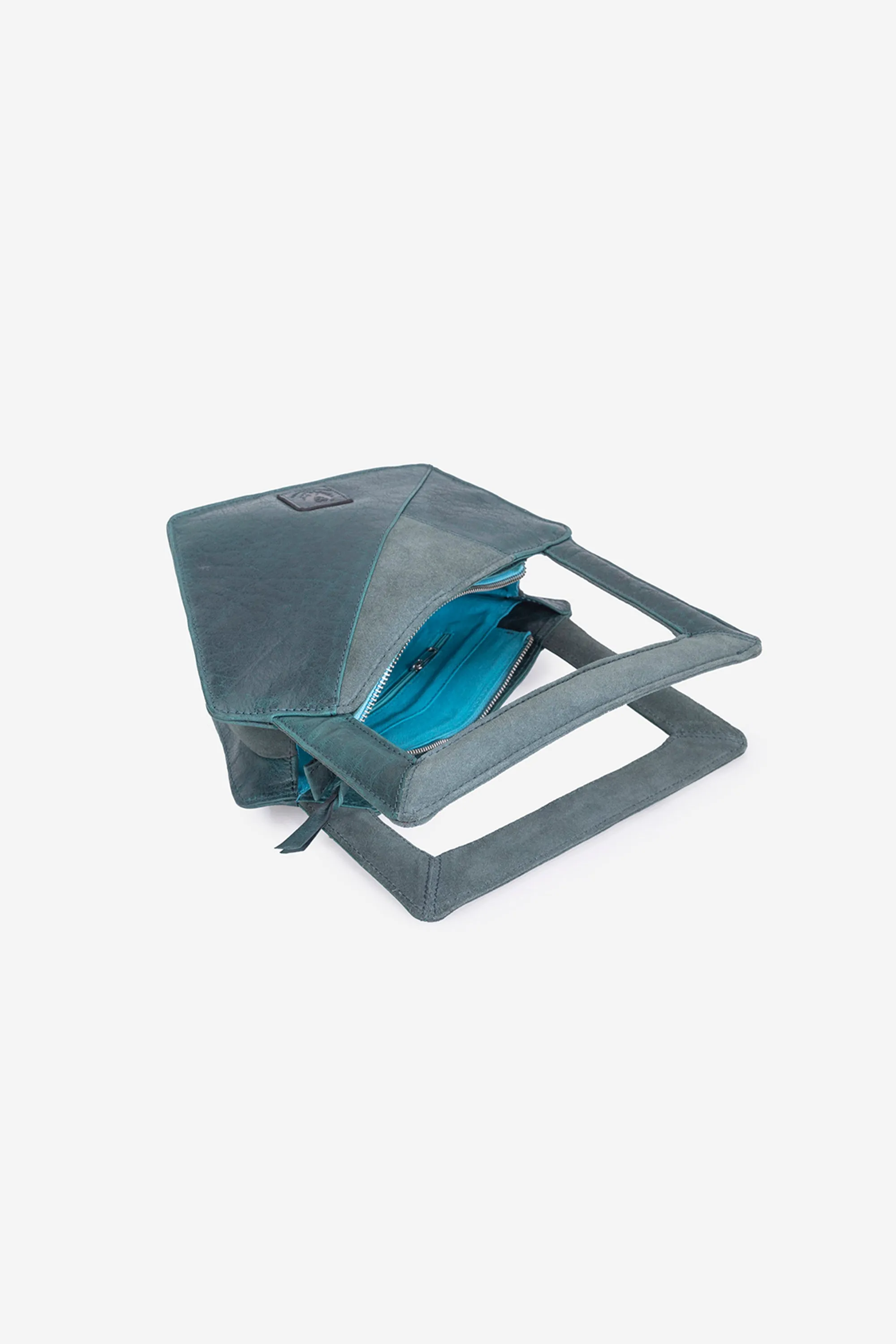 Abelardo Scarlet Teal Leather Geometry Cut Hand Bag
