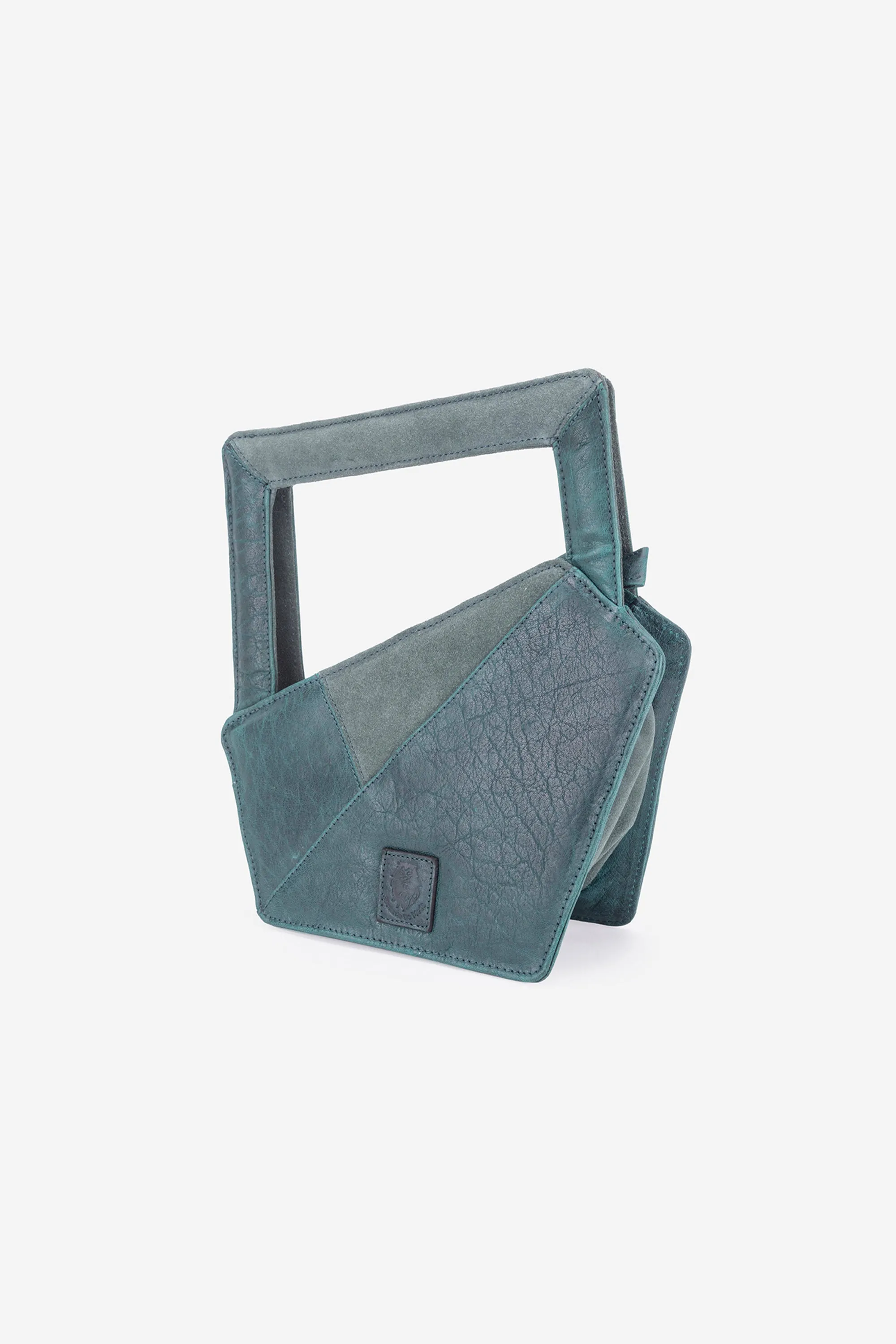 Abelardo Scarlet Teal Leather Geometry Cut Hand Bag