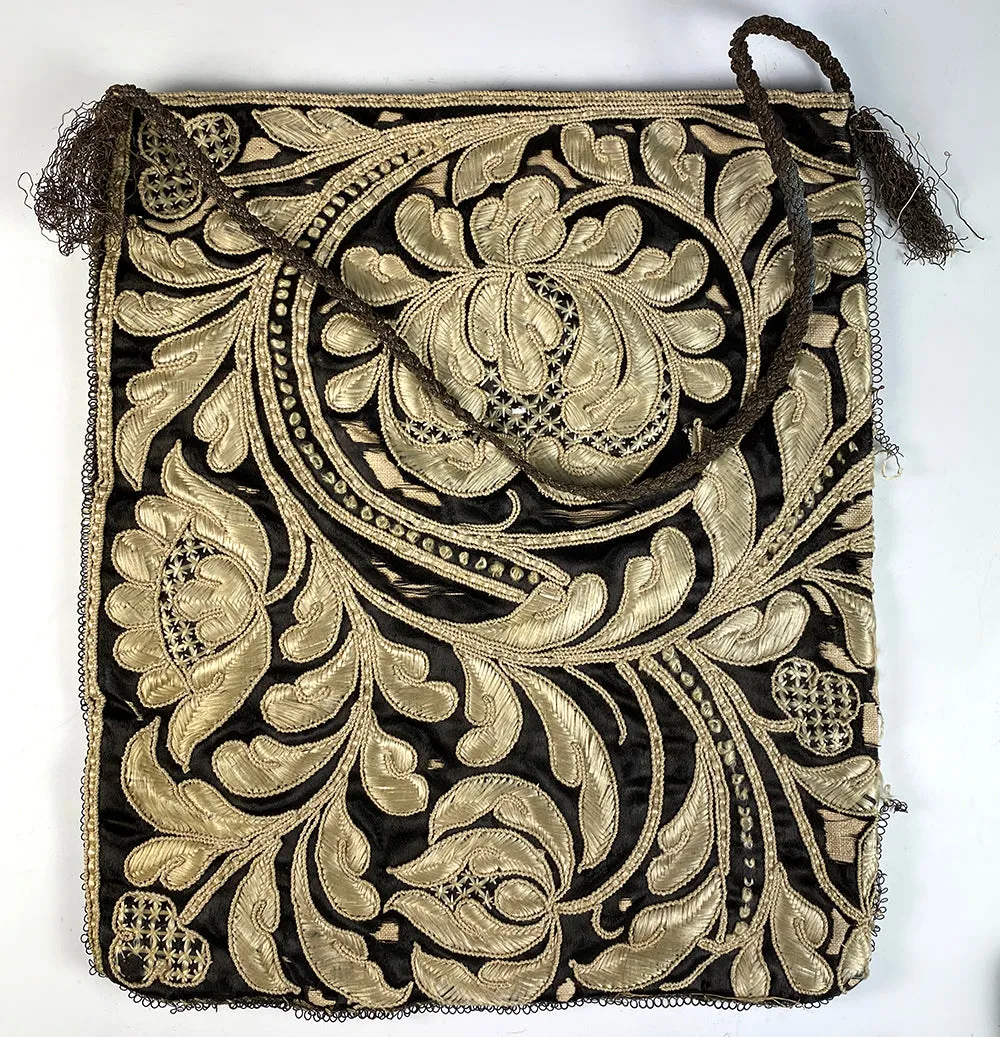 Antique 18th Century Silk Velvet and Hand Embroidered Purse, Bag, Satchel
