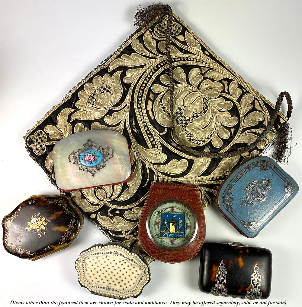 Antique 18th Century Silk Velvet and Hand Embroidered Purse, Bag, Satchel