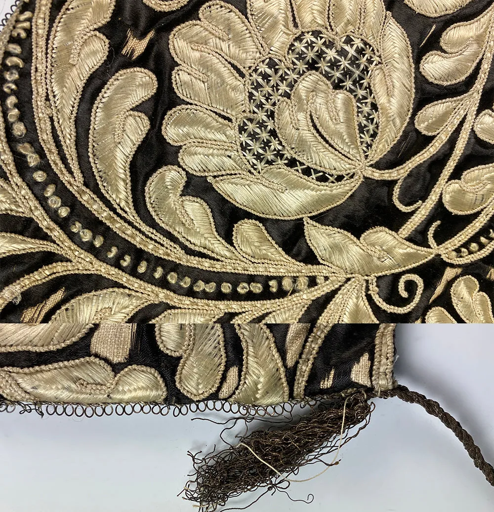 Antique 18th Century Silk Velvet and Hand Embroidered Purse, Bag, Satchel