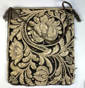 Antique 18th Century Silk Velvet and Hand Embroidered Purse, Bag, Satchel
