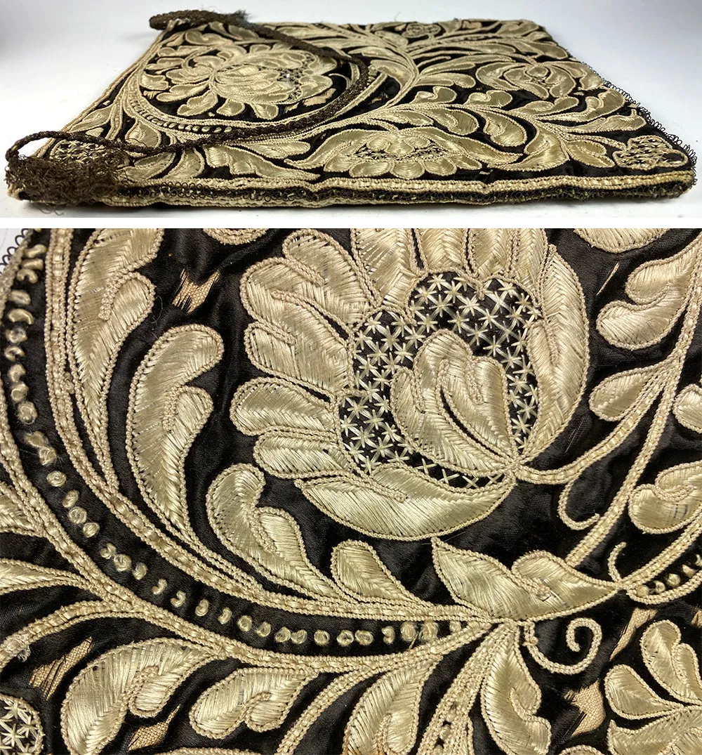 Antique 18th Century Silk Velvet and Hand Embroidered Purse, Bag, Satchel