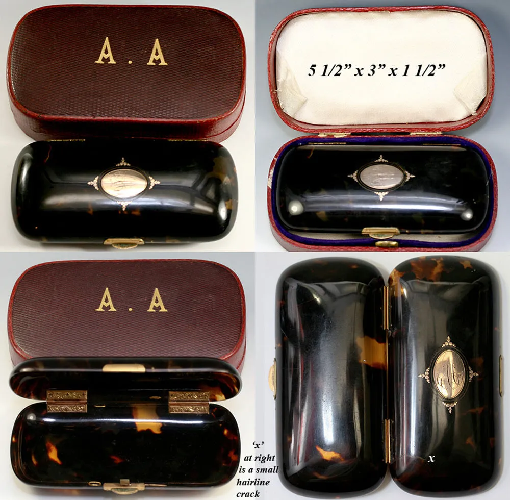 Antique French 18k Gold Pique Tortoise Shell Case, Purse or Cigar - Splendid, with orignal leather case "A A"