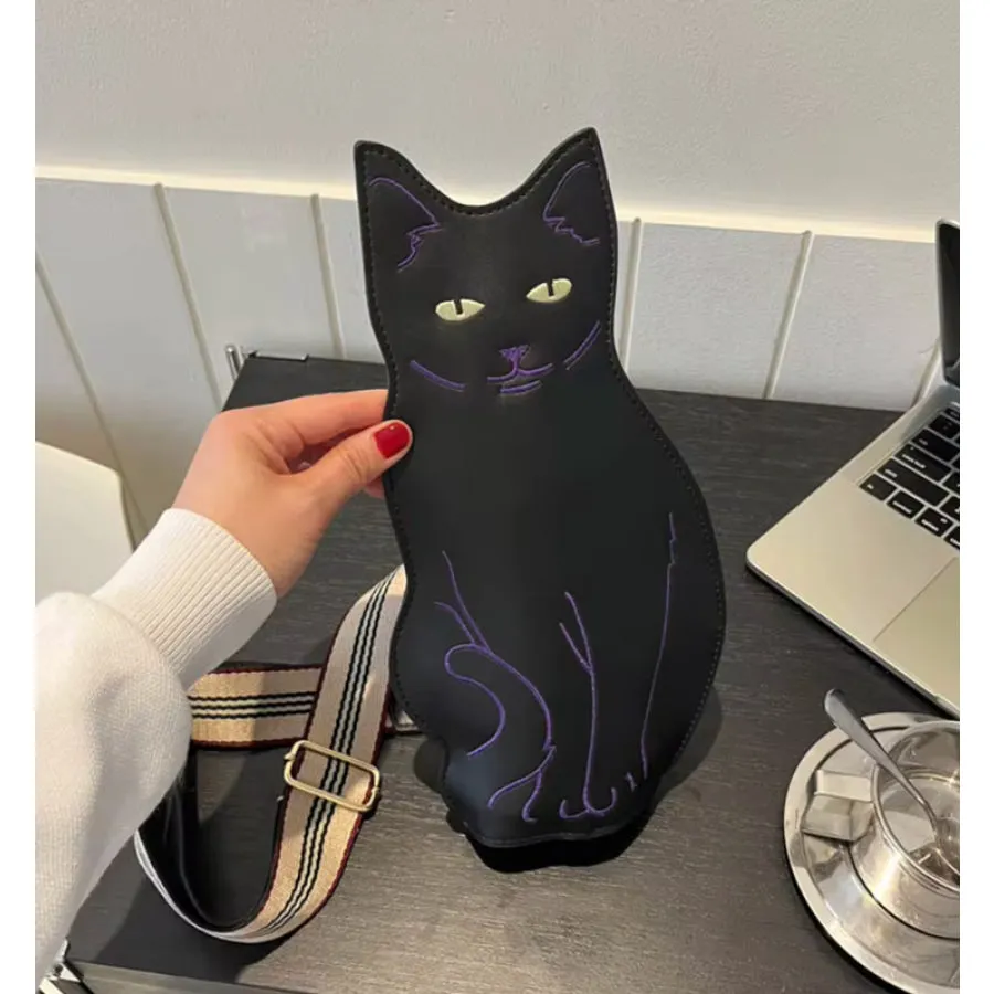 Black Cat Crossbody Bag with Shoulder Strap