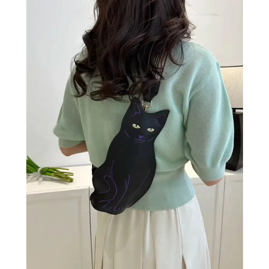 Black Cat Crossbody Bag with Shoulder Strap