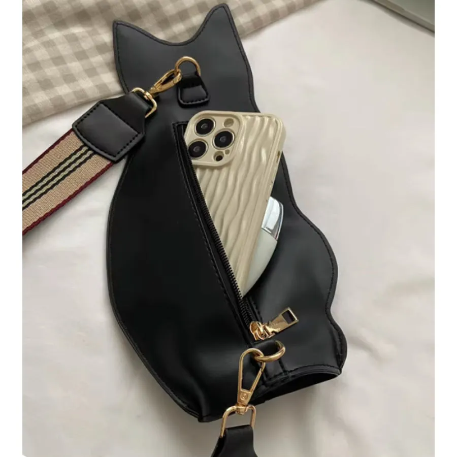 Black Cat Crossbody Bag with Shoulder Strap
