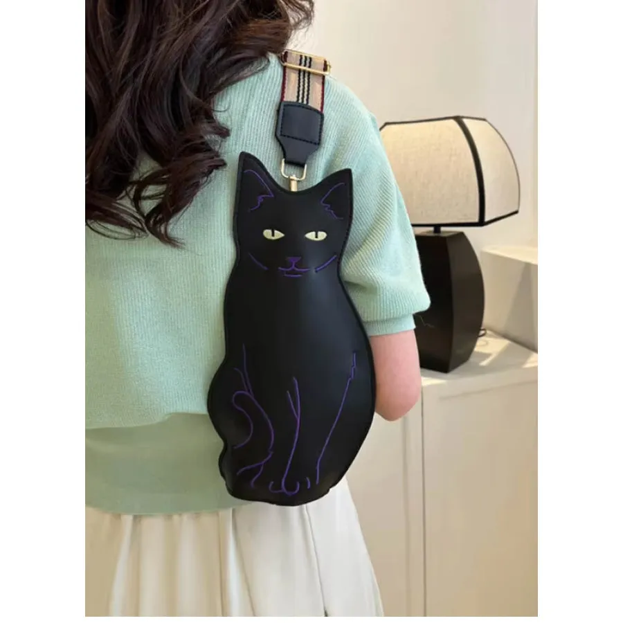 Black Cat Crossbody Bag with Shoulder Strap