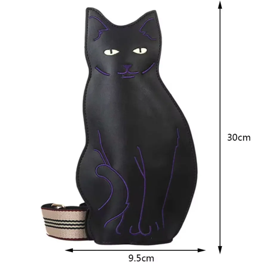 Black Cat Crossbody Bag with Shoulder Strap