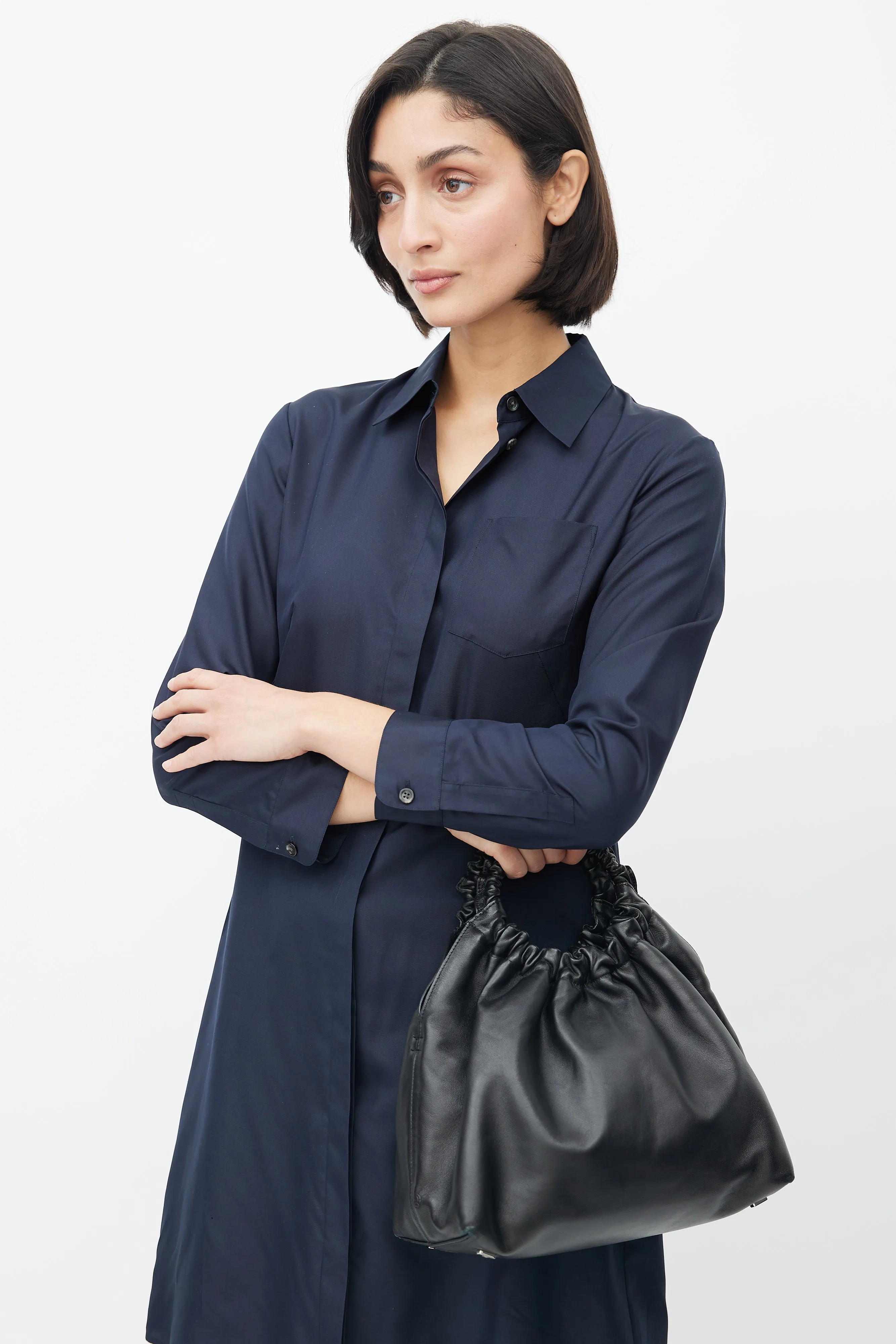 Black Leather Medium Double Circle Bag