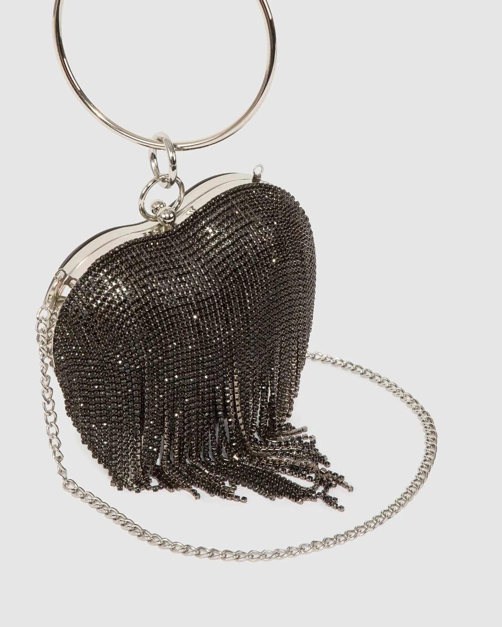 Black Top Handle Clutch Bag