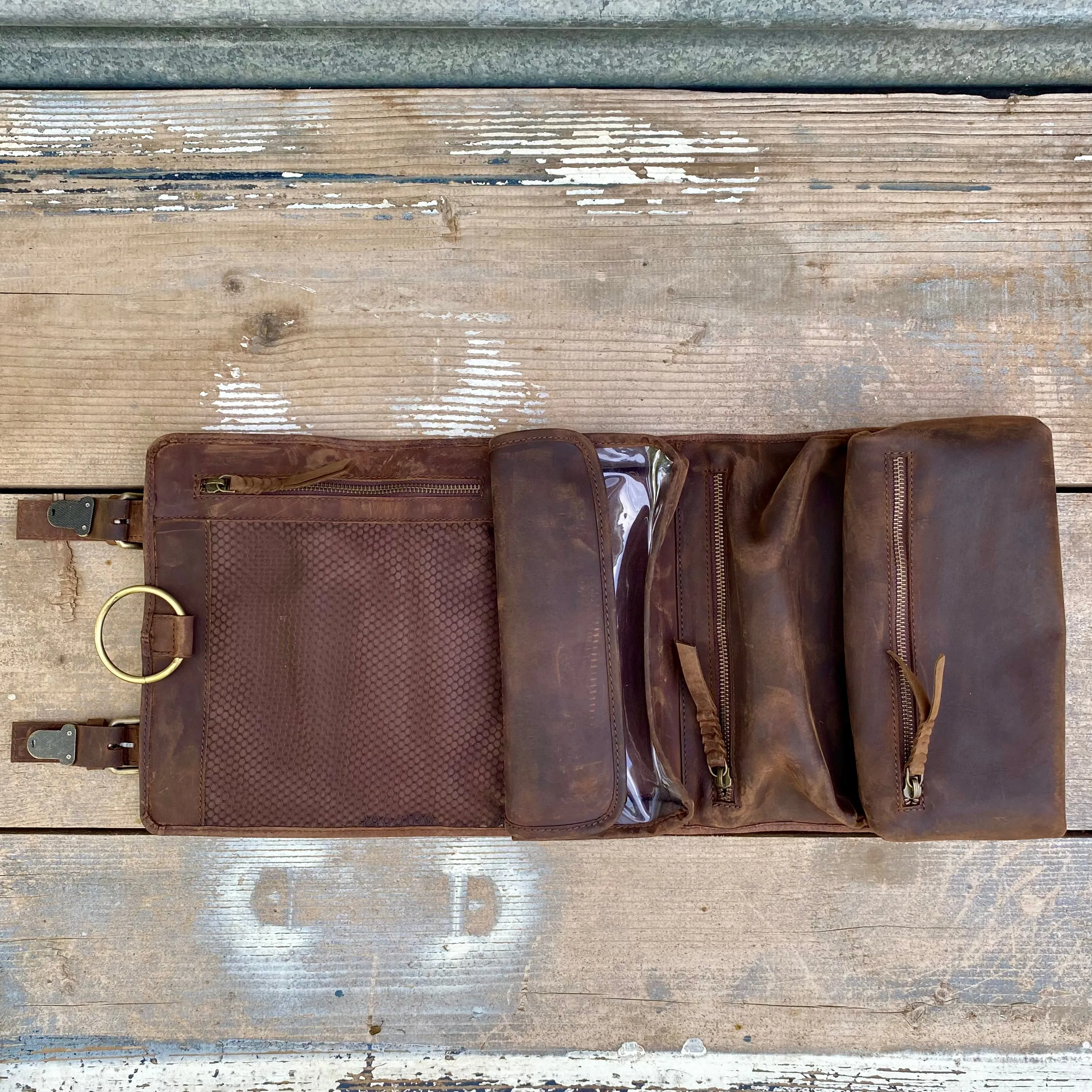 Buffalo Hide Leather Hanging Toiletry Roll