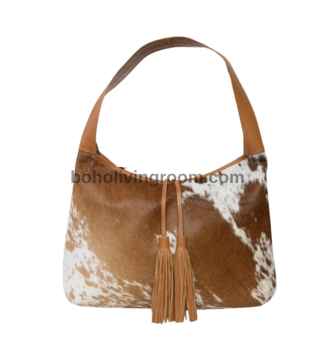 Classic Brown White Cowhide Shoulder Purse