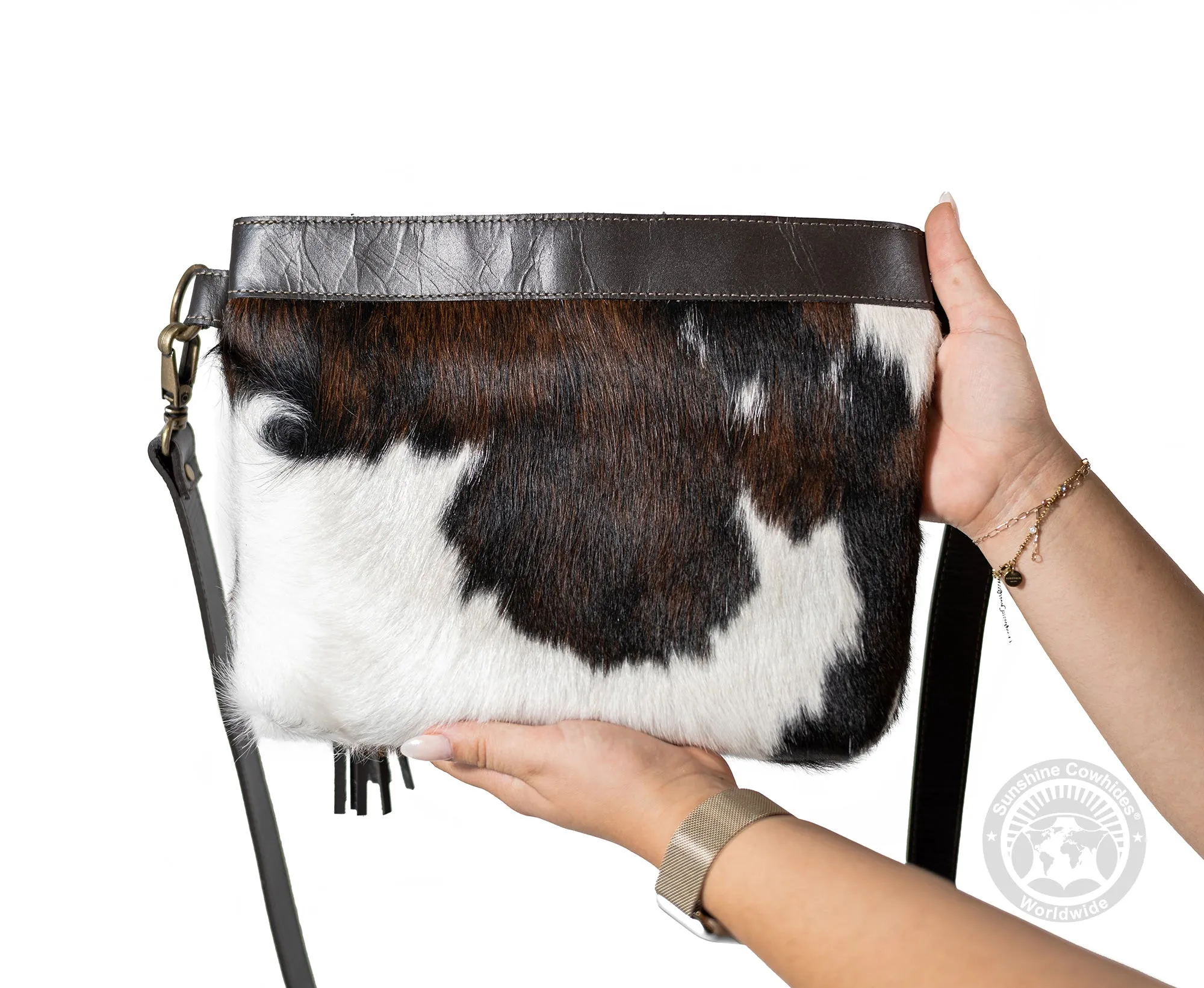 Cowhide Crossbody Purse Mostly White  - Handbag