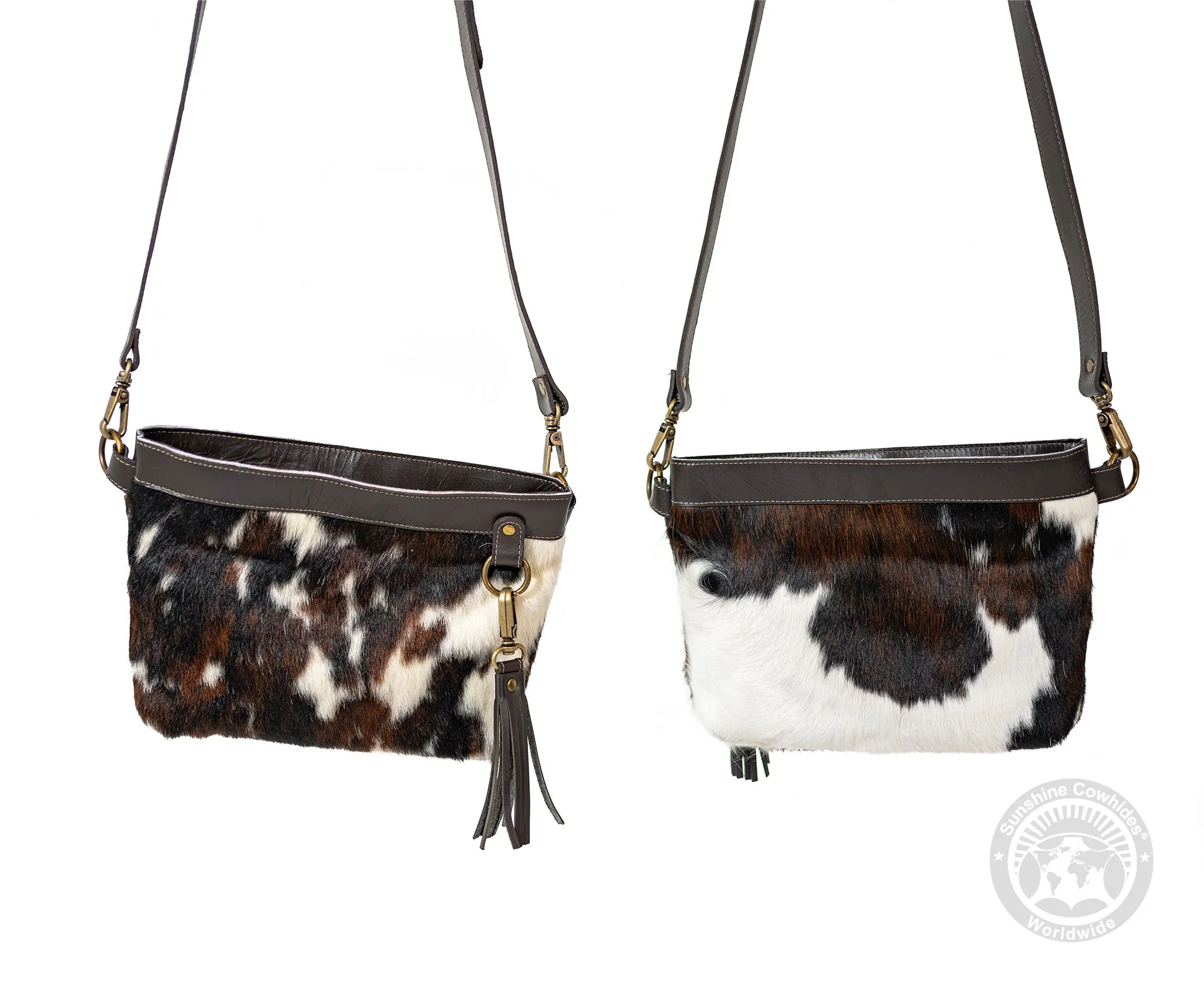 Cowhide Crossbody Purse Mostly White  - Handbag
