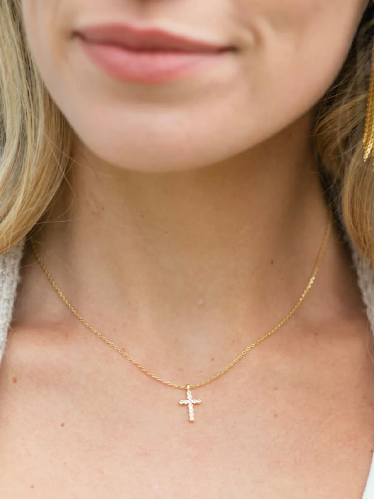 Delicate CZ Cross Pendant | Gold