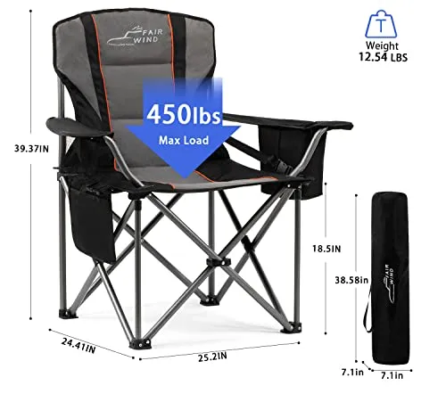 FAIR WIND Oversized Fully Padded Camping Chair with Lumbar Support
