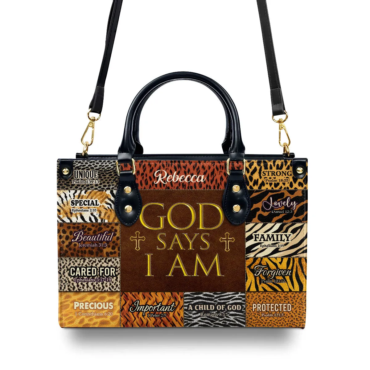 God Says I Am Unique  Personalized Leather Handbag With Zipper - Inspirational Gift Christian Ladies