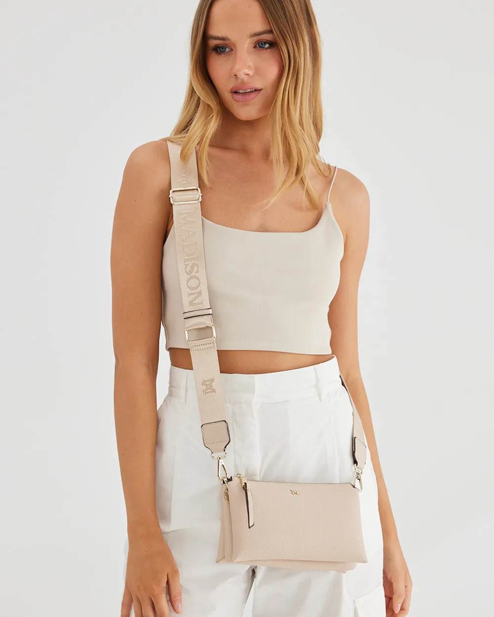 Josie Small 3 Compartment Crossbody Bag with Monogram Strap
