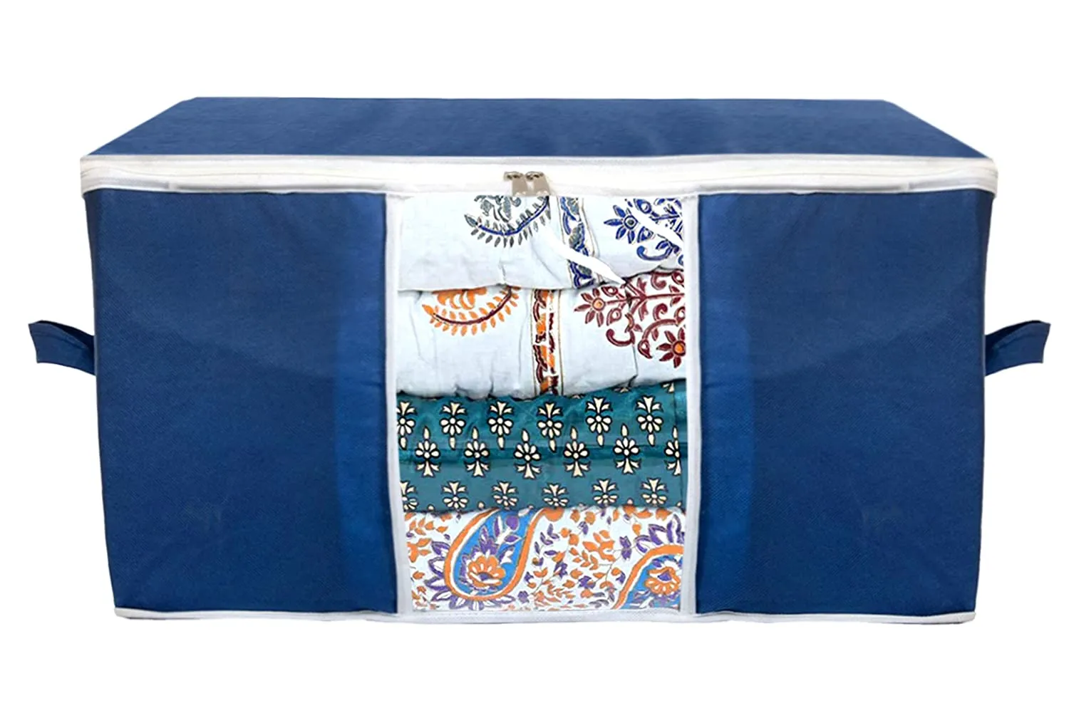Kuber Industries Underbed Storage Bag|Blanket Cover|Wardrobe Organizer For clothes|Comforter Cover|Pack of 2 (Navy Blue)(Polyester)