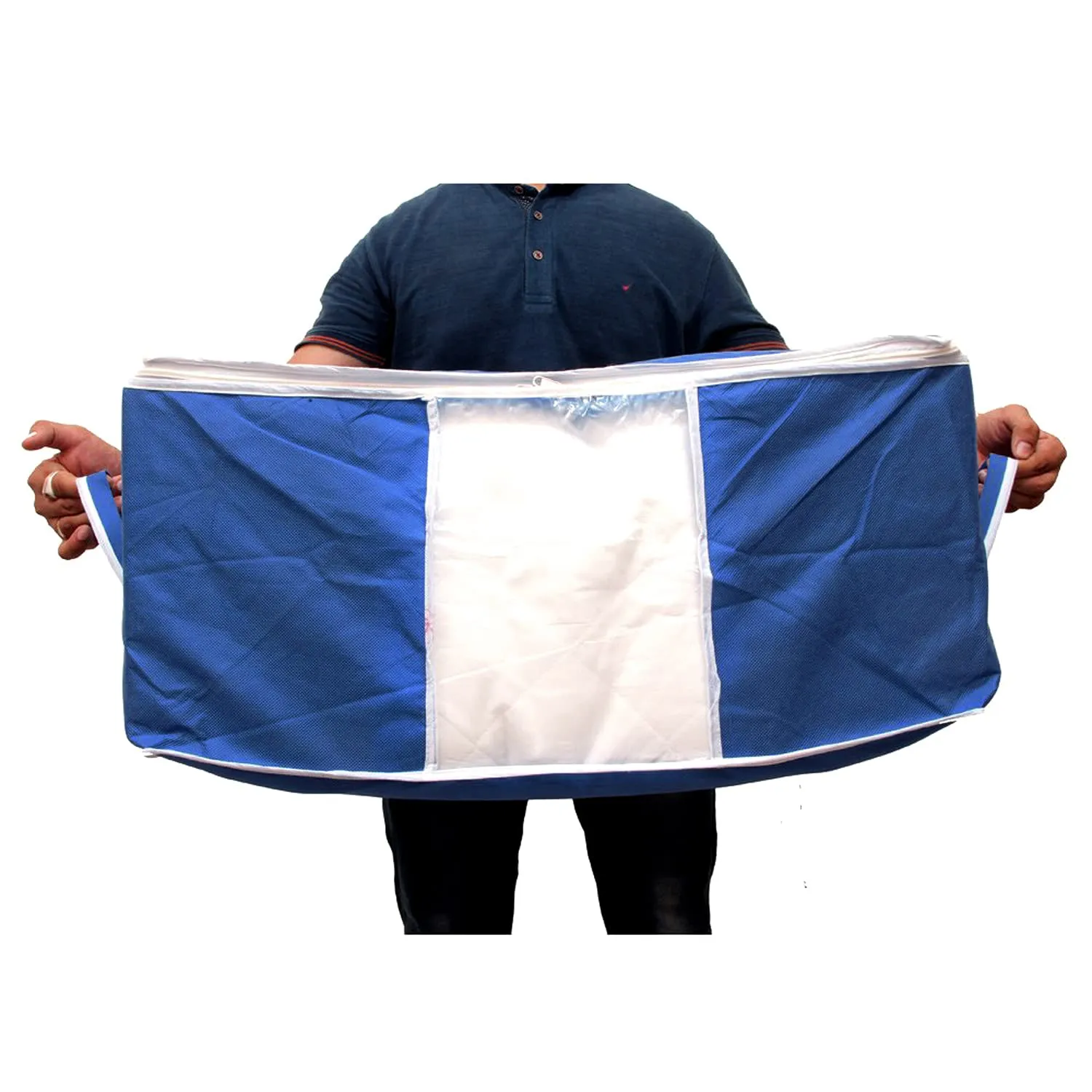 Kuber Industries Underbed Storage Bag|Blanket Cover|Wardrobe Organizer For clothes|Comforter Cover|Pack of 2 (Navy Blue)(Polyester)