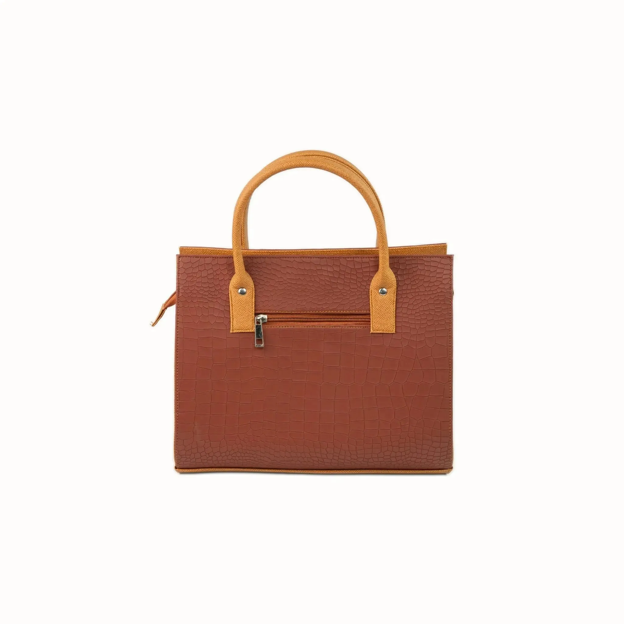 MADELINE Croc Embossed Satchel Bag in Choco Brown
