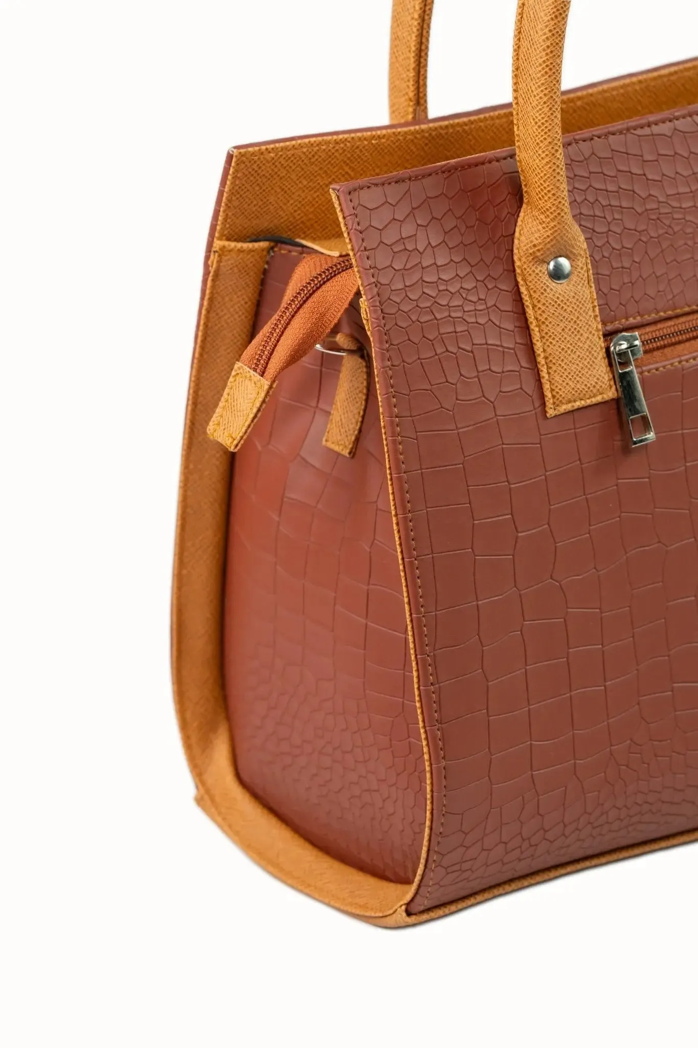 MADELINE Croc Embossed Satchel Bag in Choco Brown
