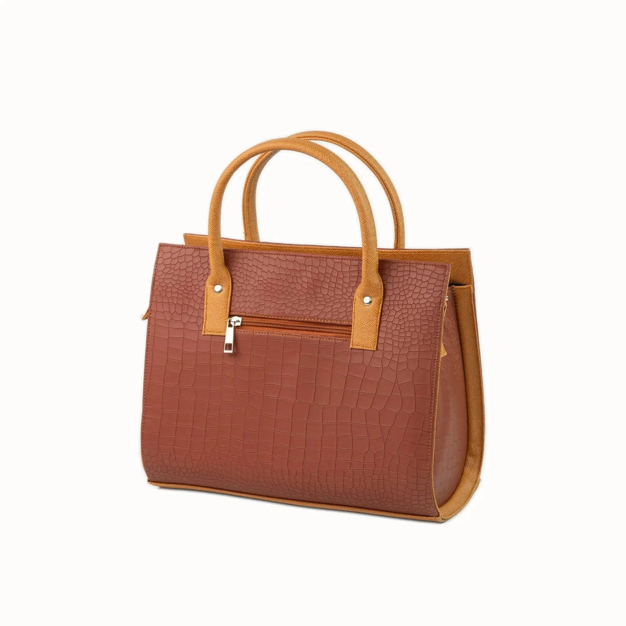 MADELINE Croc Embossed Satchel Bag in Choco Brown