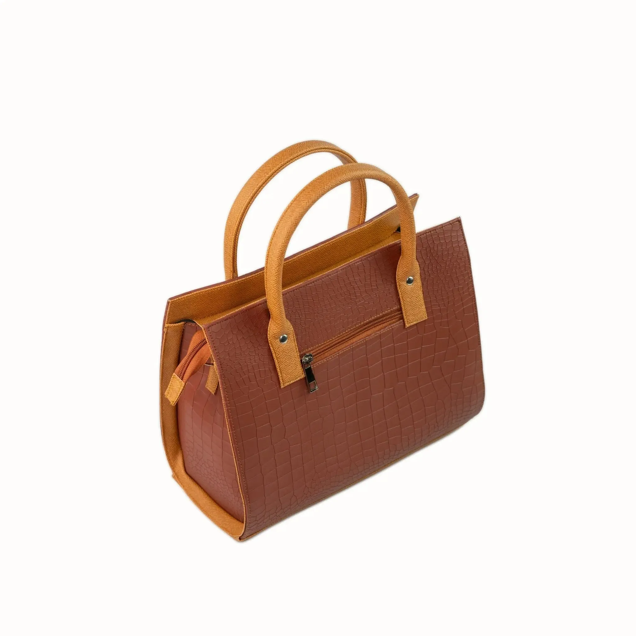 MADELINE Croc Embossed Satchel Bag in Choco Brown