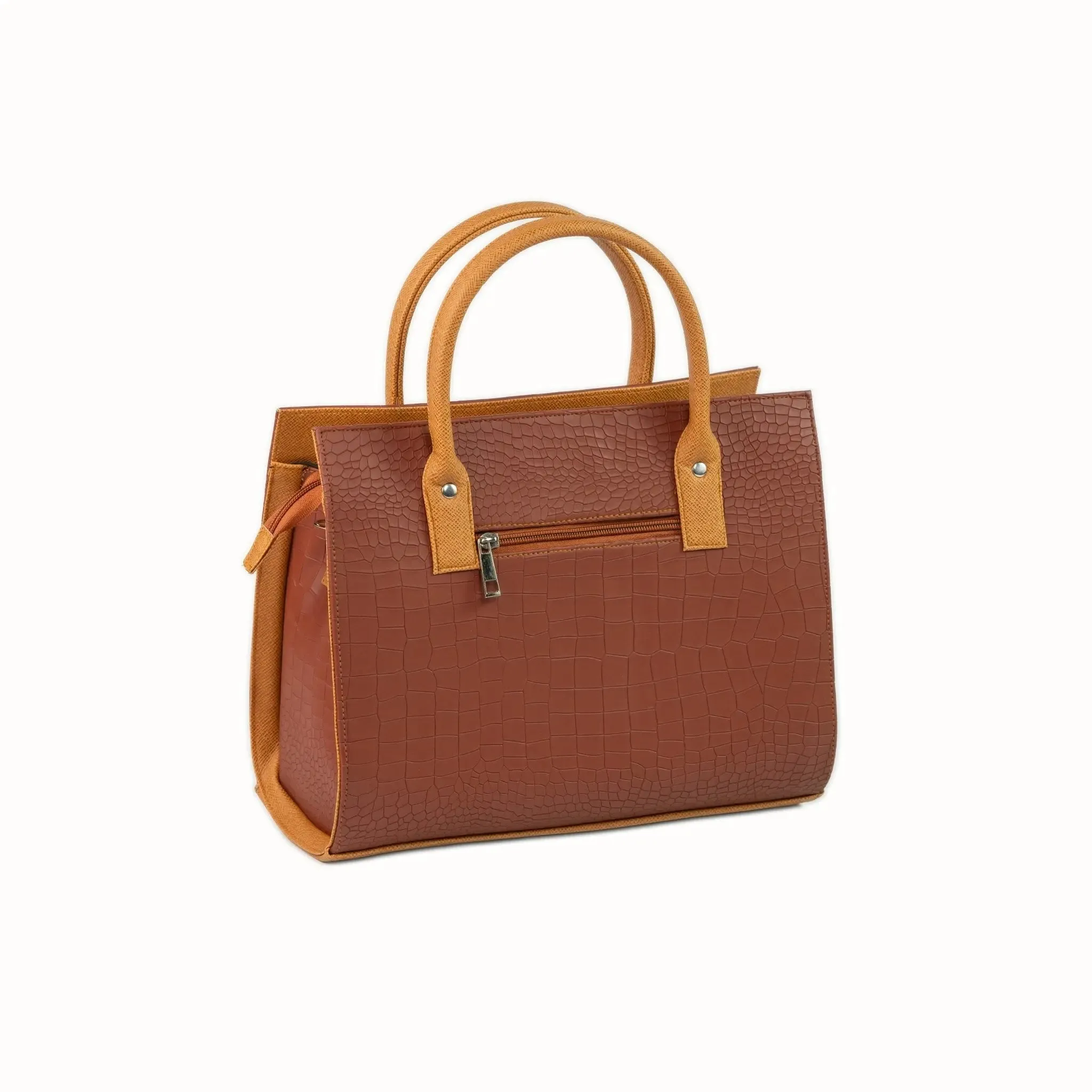 MADELINE Croc Embossed Satchel Bag in Choco Brown