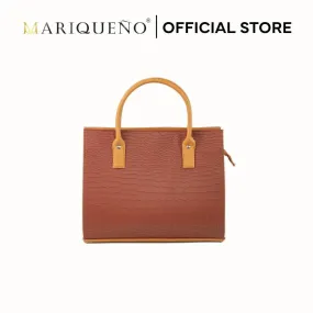 MADELINE Croc Embossed Satchel Bag in Choco Brown