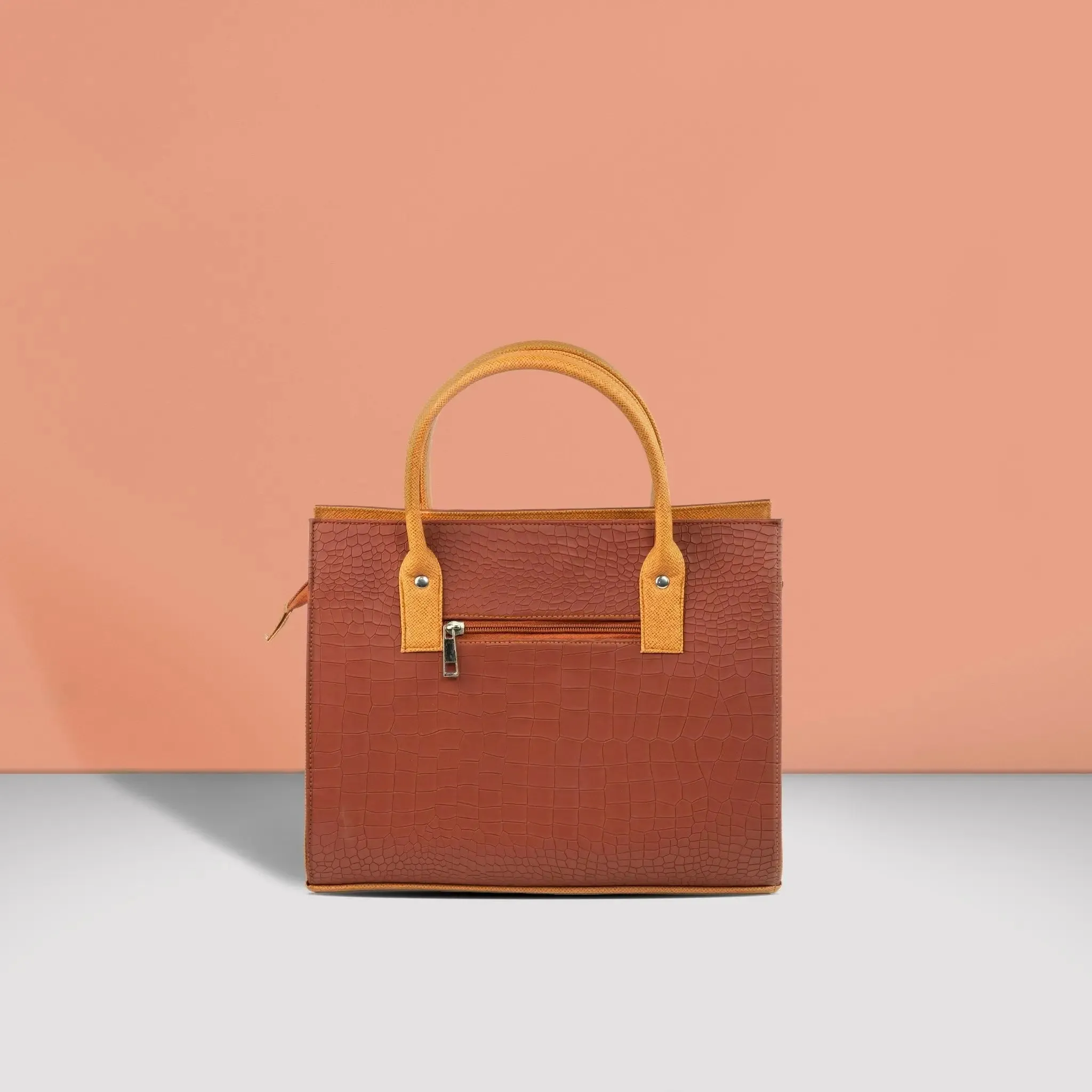 MADELINE Croc Embossed Satchel Bag in Choco Brown