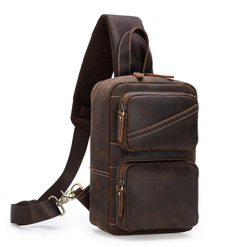 Men's Chest Crossbody Leather Sling Bag