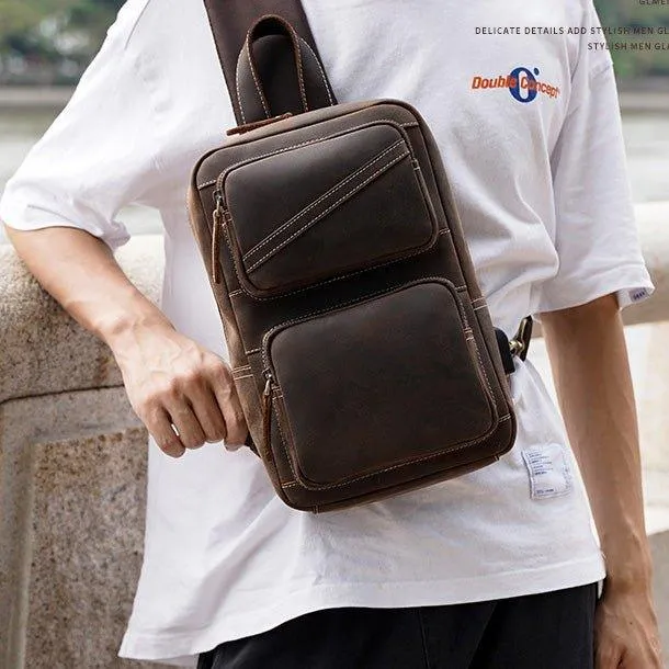 Men's Chest Crossbody Leather Sling Bag