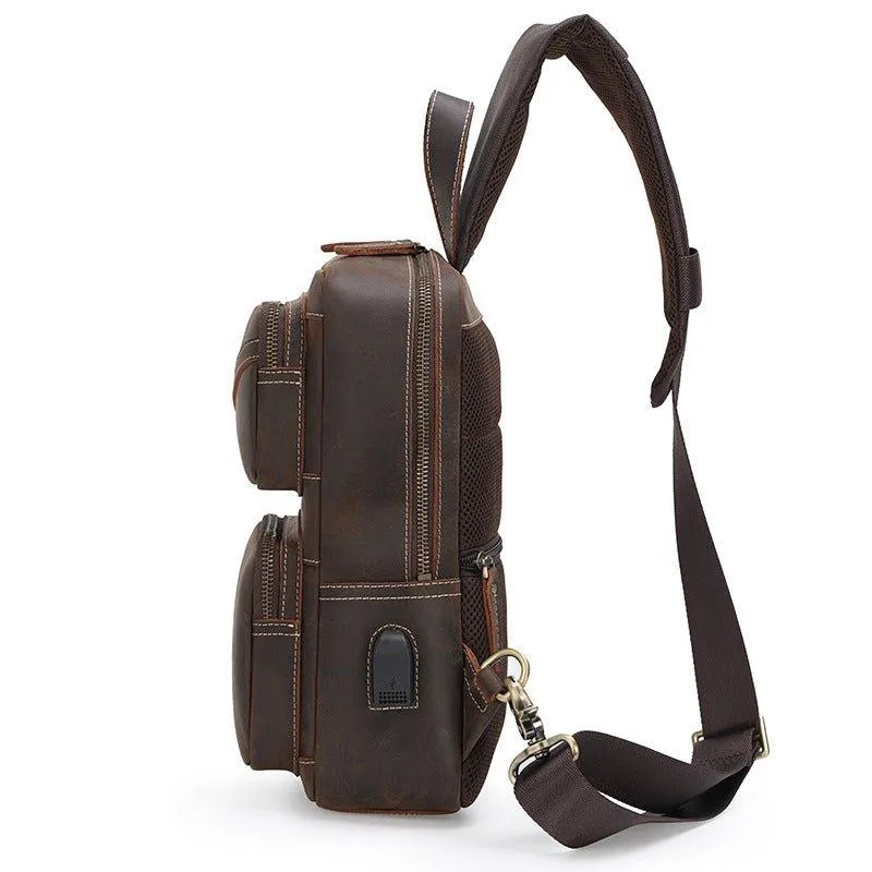 Men's Chest Crossbody Leather Sling Bag