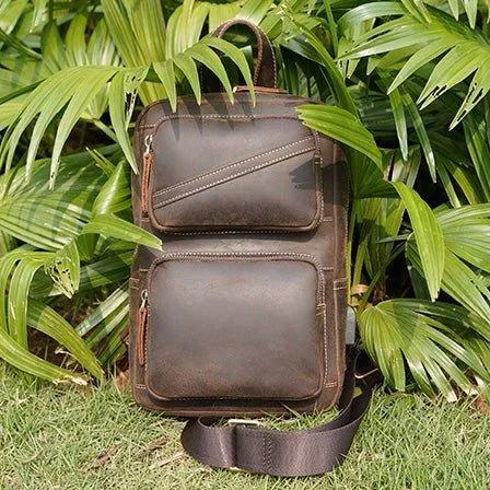 Men's Chest Crossbody Leather Sling Bag