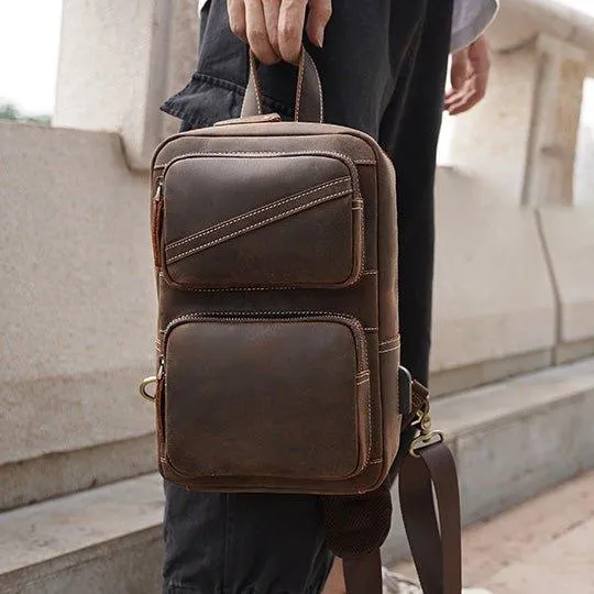 Men's Chest Crossbody Leather Sling Bag
