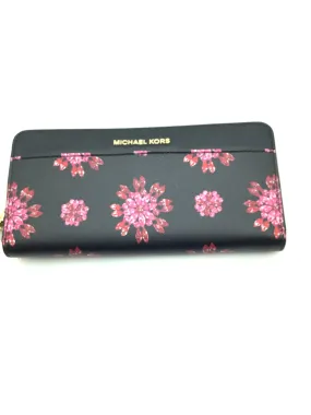 Michael Kors Women's Wallet Black Floral Printed Jet Set