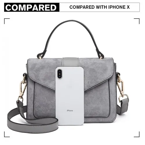 Miss Lulu Matte PU Leather Midi Handbag Cross Body Bag - Grey | Stylish & Versatile Women's Bag