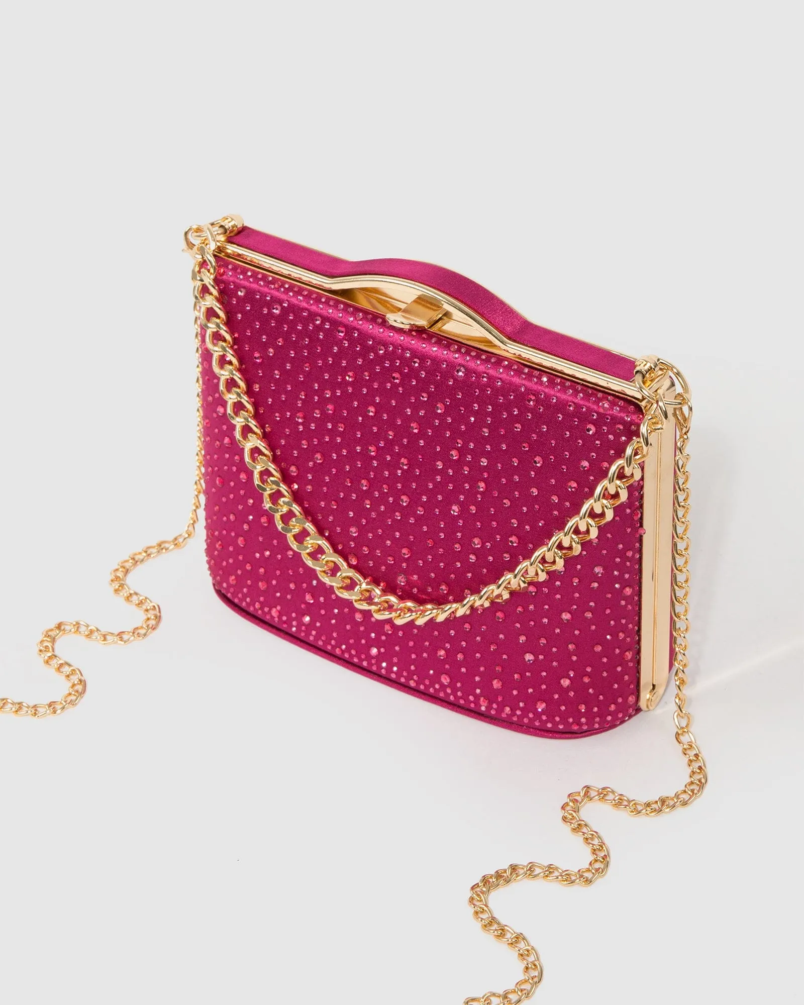 Pink Tullia Crystal Chain Clutch Bag