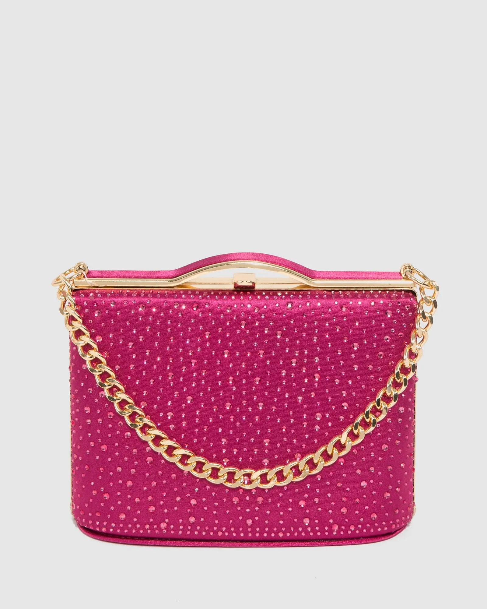 Pink Tullia Crystal Chain Clutch Bag