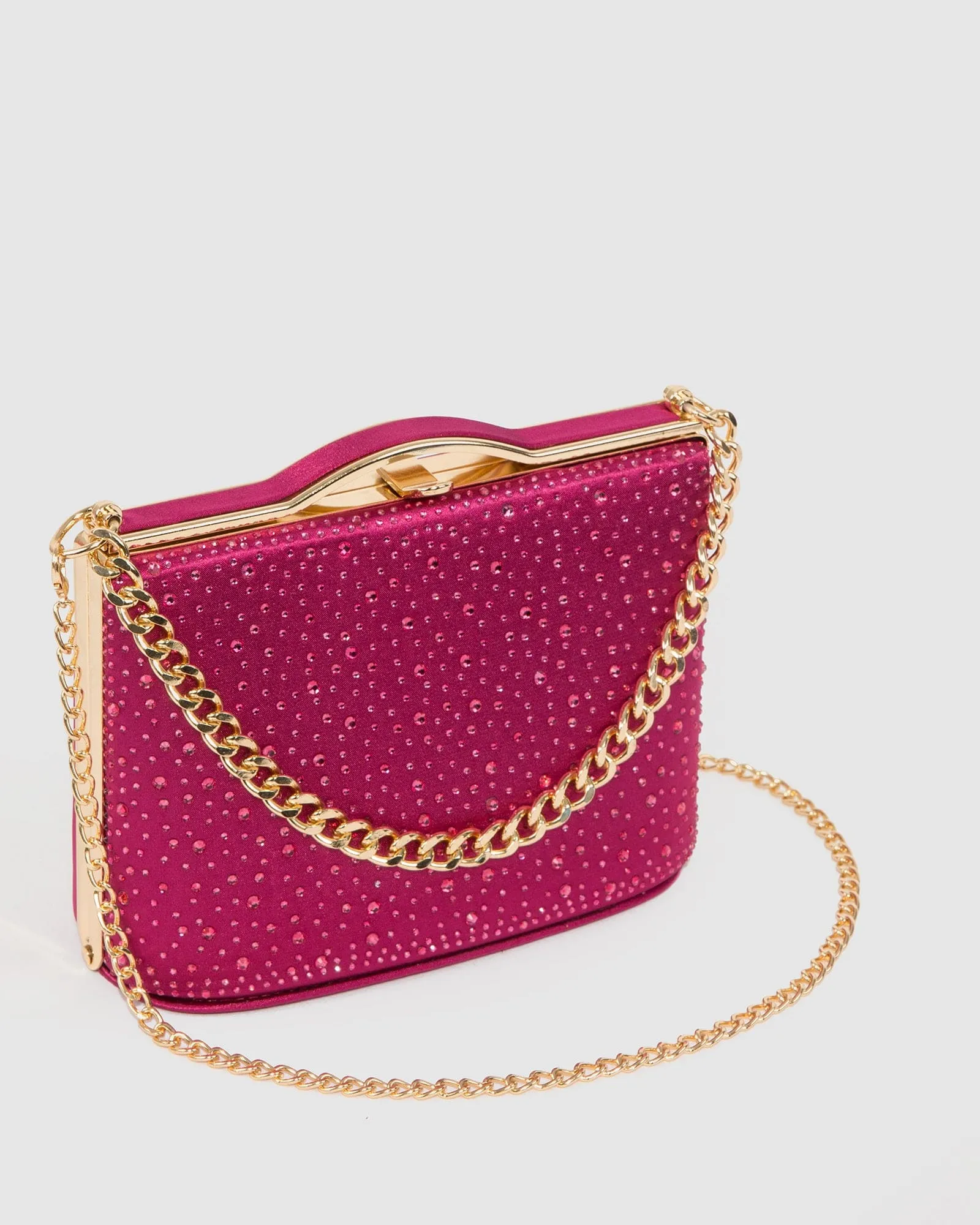 Pink Tullia Crystal Chain Clutch Bag