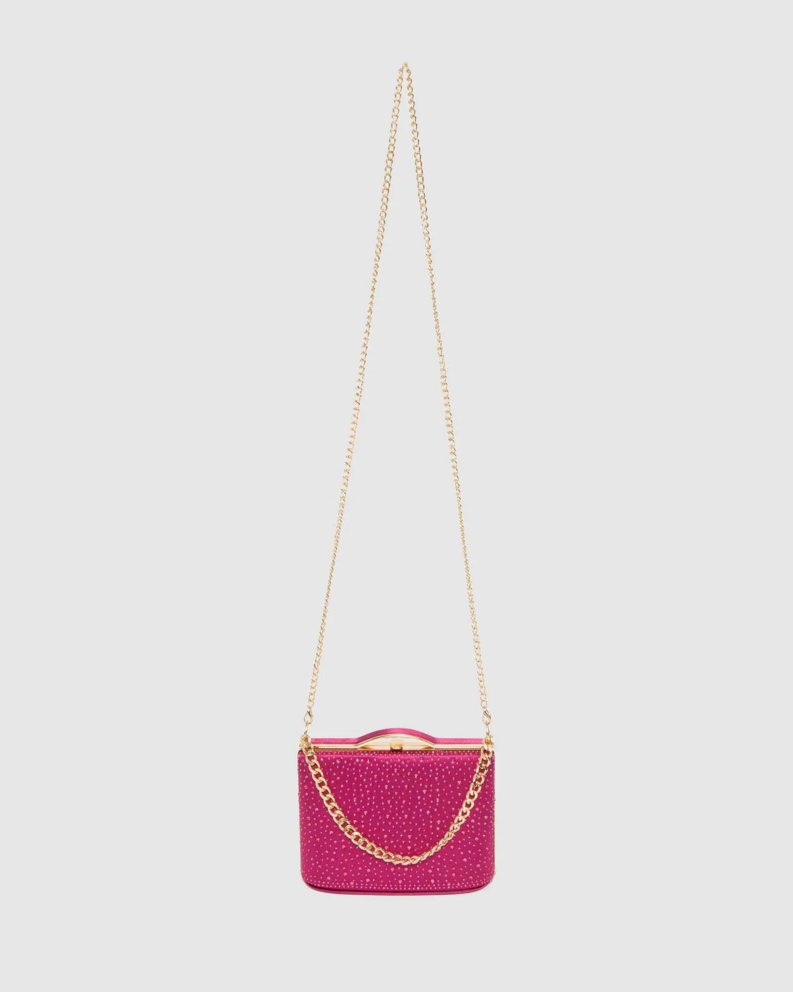 Pink Tullia Crystal Chain Clutch Bag