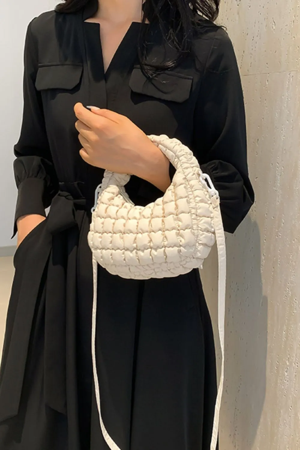 Quilted Puffy Detachable Strap Crossbody Bag
