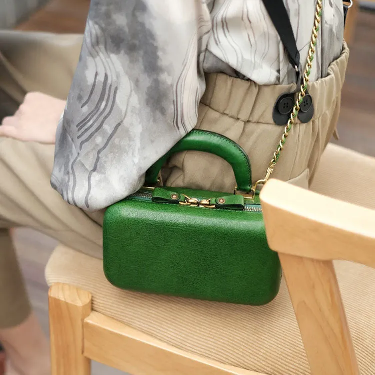 Small Women's Square Genuine Leather Crossbody Purse Side Bags For Women