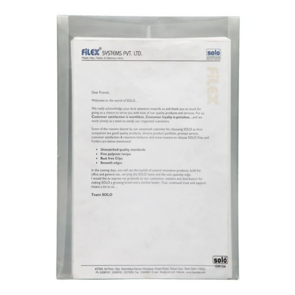 Solo Document Bag With String Transparent White A4 CH 104