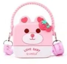 Sweet and Stylish: Strawberry Bear/Flower Bunny Square Silicone Sling Bag for Girls