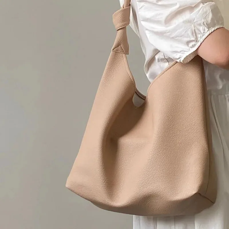 TAVIMART  -  Korean Fashion Womens Shoulder Bag Apricot Elegant Gentle Summer Large Capacity Leather Tote Bag Casual Daily New Handbag