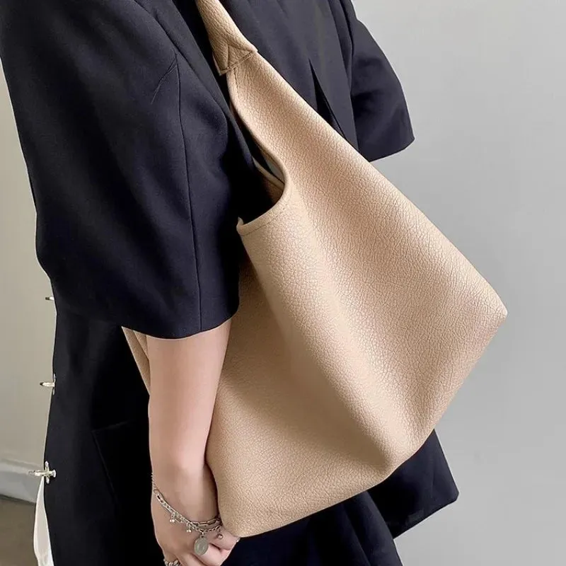 TAVIMART  -  Korean Fashion Womens Shoulder Bag Apricot Elegant Gentle Summer Large Capacity Leather Tote Bag Casual Daily New Handbag