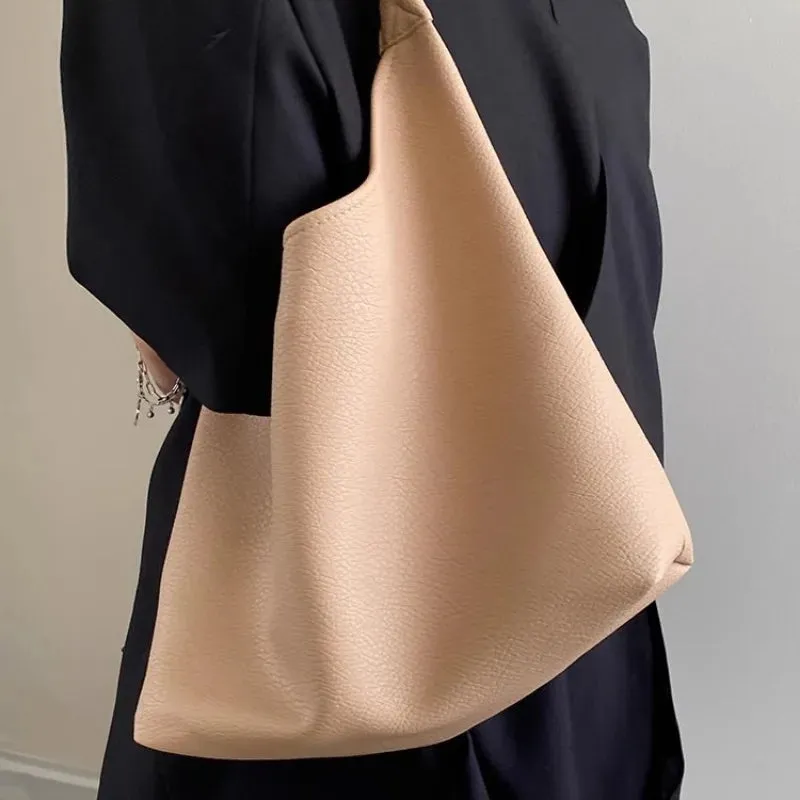 TAVIMART  -  Korean Fashion Womens Shoulder Bag Apricot Elegant Gentle Summer Large Capacity Leather Tote Bag Casual Daily New Handbag